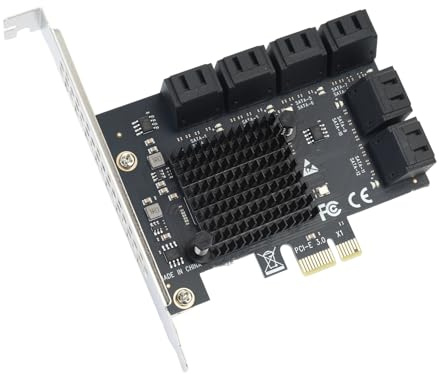 ELUTENG PCIe SATA-kort 12 portar, 6 Gbps PCIe till SATA-adapter SATA 3.0 styrenhetskort PCI Express X1 expansionskort stöd SSD HDD, båtar som systemhårddisk för stationär dator