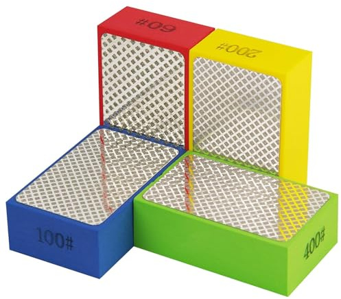 4 Pack Diamond Polishing Pads, Hand Sanding Block 60#, 100#, 200#, 400#