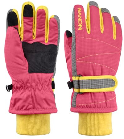 TRIWONDER Skidhandskar för barn, snövantar, varma vinterhandskar, sport, snowboard, vindtäta handskar för pojkar, flickor (S (6–7 år), A - rosa)