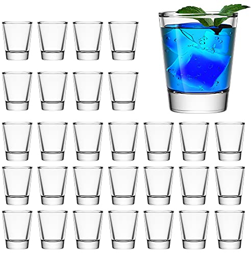 Aoeoe 30 Pack Heavy Base Shot Glass Set, 1.5 oz Whiskey Shot Glasses, Clear Shot Glasses Bulk, Spirits cups, Round Espresso Shot Glass, Glass Cups for Vodka, Whiskey, Tequila, Espresso, Liquor
