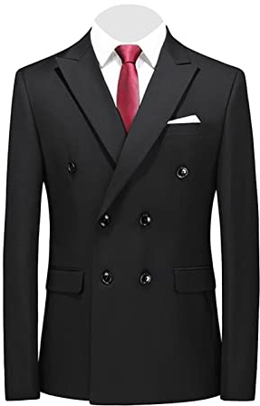Men's Double Breasted Slim Fit Blazer Prom Daily Business Slim Fit Coat Suit Wedding Groom Lapel Crest, Black 1, XXXL