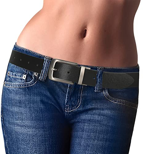 Ssumday Womens Girl Female Ladies Reversible Faux Leather Black Coffee Belts for Jeans Pants with Vintage Silver Buckle and Plus Size(MFZKBC-XL)