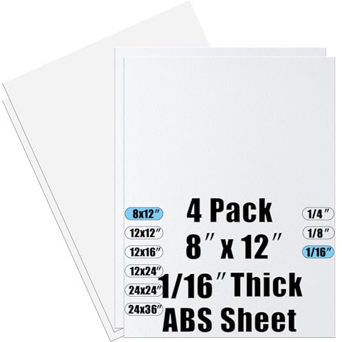 ABS Plastic Sheet 1/16 Inch Thick 8 x 12 (4-Pack),Two-Sided Heat Moldable Panel (Thermoplastic Textured Front & Smooth Back), White Thermoform Board Great for DIY Projects, Decor, Handcrafts