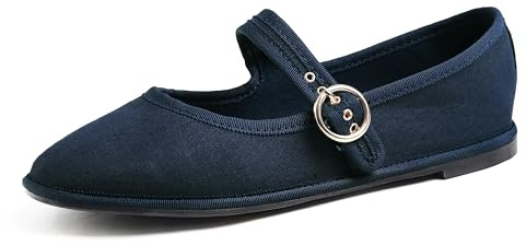 Feversole Women's Mary Jane Fashion，Scarpe Basse Classiche da Donna Décolleté Eleganti Mary Jane con Fibbia Morbida Scarpe da Ballo per Balletto per Donna Tutti i Canvas Navy 38