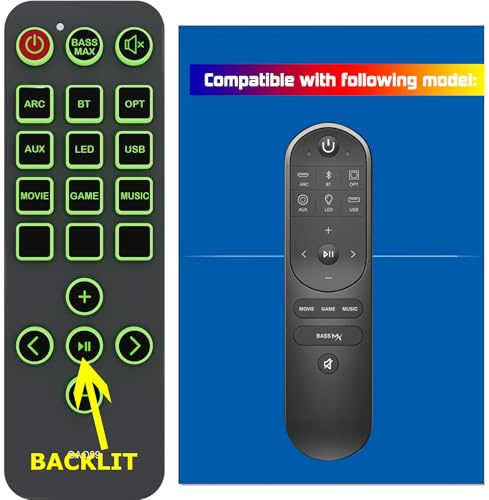 Replacement Remote Control for Ultimea Apollo S50 S40 U3600 U3300 / Nova S40 U2100 Soundbar (with Green Backlight and Oversized Buttons)