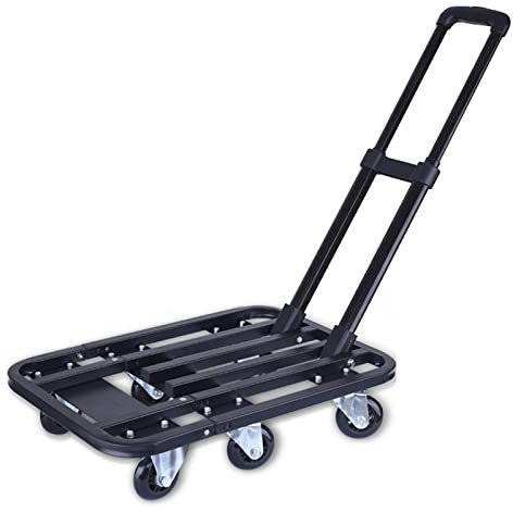 DSeenLeap Chariot à Plate-Forme Chariot à Pousser léger Chariot à Main à Plate-Forme Mobile avec poignée réglable Pliable pour Un Rangement Facile et Roues pivotantes à 360 degrés Plateau