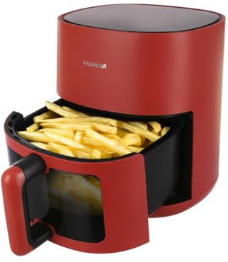 KASANOVA Fritös 4,5 l, 1 400 W, 8 matlagningsprogram, justerbar temperatur upp till 200 grader, manuell display, automatisk avstängning (röd, digital modell)