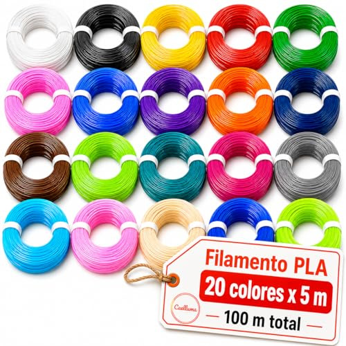Caelluma Filamento PLA 1.75 mm para Bolígrafo 3D · 20 Colores x 5 m · 100 m Totales · Temperatura 180 210 C · Recambios para Lápiz 3D e Impresora 3D y Proyectos Creativos