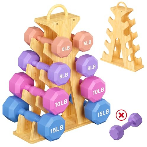 MinBoo Bambus Hantelständer für Hanteln, Kompakter A-Rahmen Hantelständer NUR Hanteln Rack Ständer Hantelablage mit Griff für Home Gym Workout