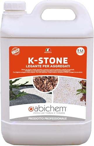 ABICHEM K‑Stone Legante per Ghiaia da Esterno, 5 L – Fissaggio per Ghiaia, Ciottoli, Pietre e Corteccia da Giardino, Stabilizzatore Decorativo Antisporco e Resistente alle Intemperie
