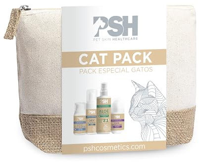 PSH Cat Pack - Pack Cuidado para Gatos con Piel Sensible de Uso Diario - Champú Seco + Limpiador de oídos + Fragancia Aloe + Protector Almohadillas - 100% Vegano - Sin Parabenos