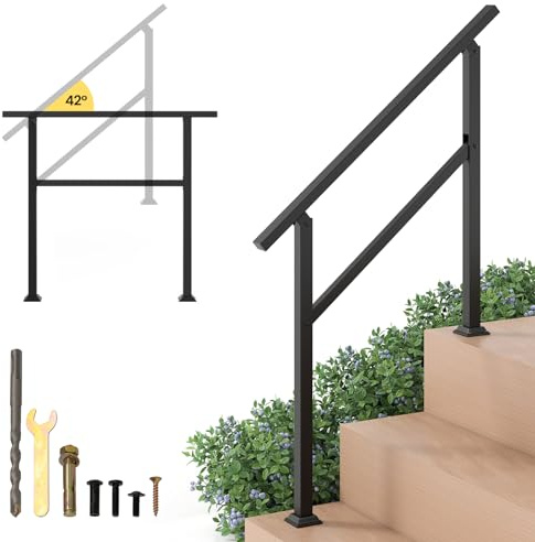 GYMAX Main Courante d'Escalier en Métal, avec Angle Réglable, Rampe pour Marches en Béton, Bois, Brique, Marbe, Installation Facile avec Outils Inclus, pour Intérieur, Extérieur (3 Marches)