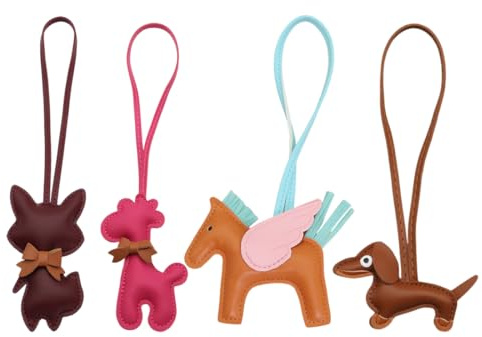 KEMUZ 4Er Set Schlüsselanhänger Pferd Mit Flügeln, Dackel, Giraffe, Fuchs, Niedliche Bag Charms Tieranhänger Aus Pu Leder, Lustige Autodeko Für Frauen, Einzigartiges Geschenk Für Tierliebhaber
