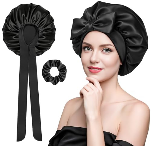 Elalove Bonnet de Nuit, Bonnet Soie Cheveux Nuit pour Dormir Cheveux Longs Cheveux Bouclés