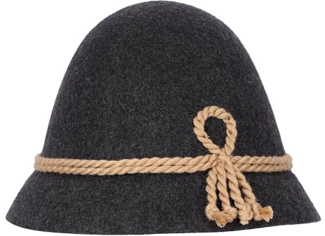 Steigenhöfer Original Herren Trachtenhut, Wanderhut, Filzhut Stopselhut - Heinrich - 100% Schurwolle - Schmale Krempe & Kordel - Zum Förstern & Wandern oder zum Oktoberfest - Schwarz - 58