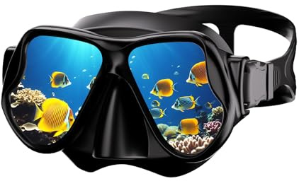 Scuba Mask, Diving Mask with Anti-Fog HD Tempered Glass Diving Goggles Nose Cover, Snorkel Mask for Adults Diving Snorkeling Swimming (Black)
