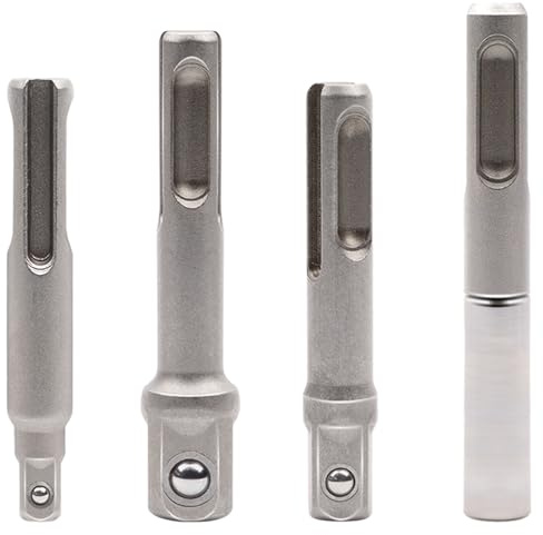 AMZSKU Set di adattatori per bussola SDS Plus, adattatore a 1/4 esagonale + adattatori da 1/4, 3/8, 1/2 quadrati, prolunga per punte da trapano