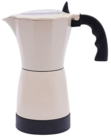 PHOYUXM Moka Pot, 480 W, 300 ml, caffettiera elettrica con base, per 6 tazzine da espresso, bocchetta rimovibile per 1-6 persone (bianco crema)