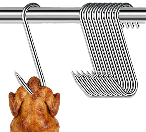 Ztolbriy Gancio da macellaio in acciaio inox, 140 mm, 25 pezzi, a S, per affumicatura a caldo, in acciaio inox, per affumicatura a coste