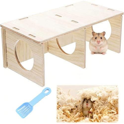 Hamster Platform with Sand Bath Scoop, Natural Burrowing Habitat for Small Pets, Multi-Functional Hideout and Tunnel Design, Sturdy Construction for Cage Environments