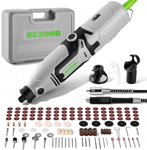 DESOON Utensile Multifunzione 170W, 145 Accessori, 6 Velocità 10000-38000 RPM, Mini Trapano Elettrico Rotante, Mandrino 3.2mm, Albero Flessibile, per Incidere, Forare, Tagliare, Smerigliare