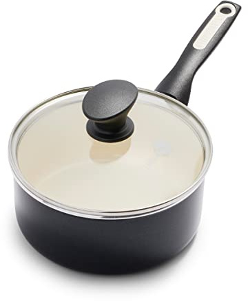 GreenPan Rio Healthy Ceramic Nonstick 2QT Saucepan Pot with Lid, PFAS-Free, Dishwasher Safe, Black