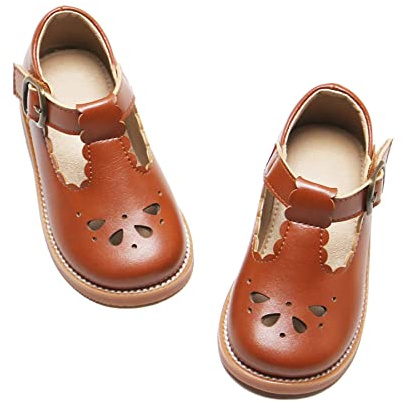 Felix & Flora Toddler Little Girl Brown Mary Jane Dress Shoes - Ballet Flats for Easter Flower Girl Party School Shoes（Brown,8 Toddler