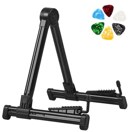 TOATELU Supporto per chitarra acustica, universale, pieghevole, portatile, con 6 plettri per chitarra, supporto per chitarra acustica, supporto per chitarra elettrica