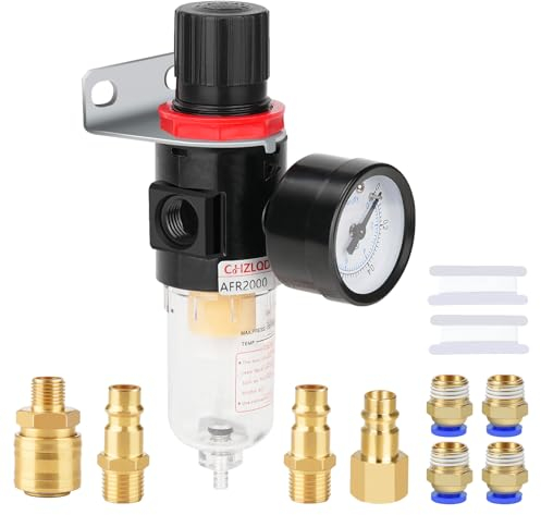 Séparateur d'eau à air comprimé - Réducteur de pression pour compresseur - 1/4 - Régulateur de pression - Filtre à air - Régulateur de pression avec raccord rapide - Raccords rapides allemands et