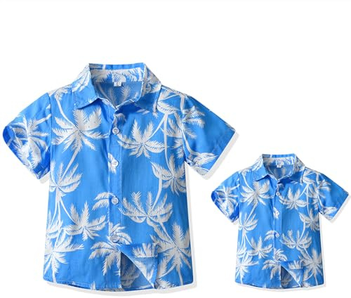 Yoolhamy Father and Son Matching Hawaiian Shirt for Men Summer Beach Short Sleeve Shirts Leaves Print Holiday Tops