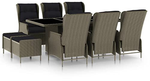 QZZCED Set di mobili da giardino, set di mobili da balcone, mobili da terrazza, 9 pezzi, set da pranzo da giardino con cuscini, in polyrattan, marrone, per giardini, terrazze, balconi