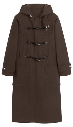 ATOFY Men's Coat Single Breasted Walking Toggle Duffle Long Jacket Topcoat with Hood Windbreaker Warm Fall Winter(Coffee,XS)