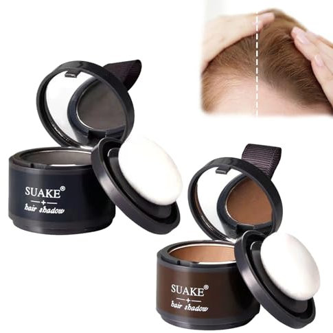 2 Stück haaransatz Puder,Hairline Powder,Boldify Enhance Hairline Powder,Ansatzpuder,Ansatzpuder Dunkelbraun Mit Spiegel Und Schwamm Für Frauen Männer (Dunkelbraun,Schwarz)