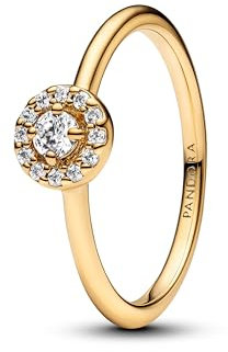 PANDORA Damen-Ring Runder Pavé Heiligenschein Goldfarben 163554C01-60 Ringgröße 60/19,1