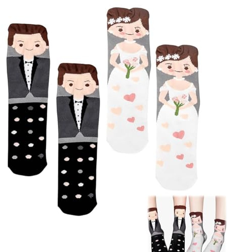 2 Paires Chaussette Mariage Idee Cadeau Mariage, Cadeau Amusant et Élégant pour les Mariés, Design Unique de Costume et Robe de Mariée, Chaussettes Fantaisie Confortables et Pratiques