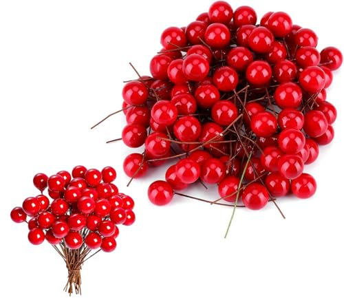 LATRAT 200 bacche natalizie rosse di agrifoglio artificiali, accessori per la creazione di ghirlande di Natale, albero da tavolo, decorazioni per matrimoni, fai da te