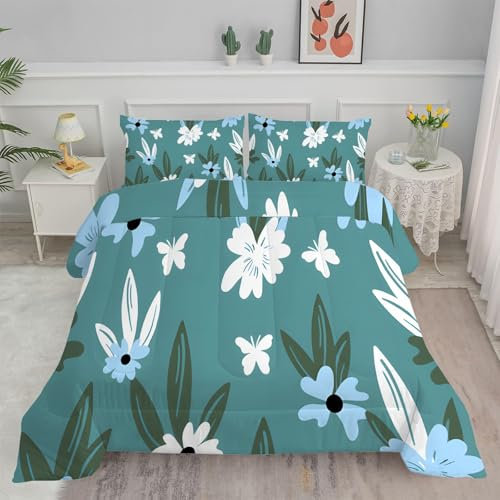Linfye Bettdecke 155x220 4 Jahreszeiten GrüNe BläTter Blumen Steppdecke 155x220 Vierjahreszeiten Schlafdecke Ganzjahresdecke, Bettdecke Ohne Bezug Bettdecken Wende Waschbar Antiallergisch BC280