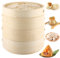 LDXDRU 3 Tier Bamboo Steamer, 20cm / 8 inch Food Steamer Basket with Lid, Steaming Basket Dim Sum Steamer for Dim Sum Vegetables Bao Buns Meat Fish