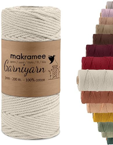 Makramee Garn 3mm Premium – 100m Baumwollkordel 100% Baumwolle für Makramee, Wandbehänge, Pflanzenhänger, DIY Basteln & Handarbeit – Hochwertiges Makramee-Garn Baumwollgarn 3mm Natur