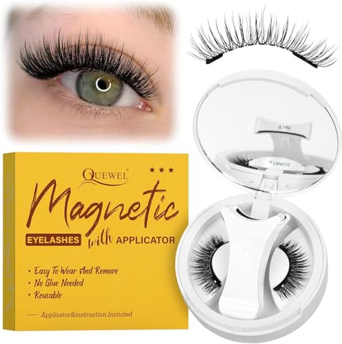 QUEWEL Magnetic-Eyelashes with Applicator, Portable Magnetic-Lashes with Applicator, Upgrade 2 Magnets False Eyelashes, Easy to Wear and Remove (Magnetics NZ-A2)
