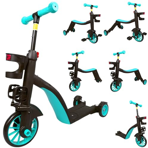 RYDR 3-in-1 Kids Scooter Tricycle Balance Bike – Adjustable Ride-On Toy for Ages 2–6, Converts to 2/3 Wheel Scooter, Trike, Pedal Bike, Adjustable Handle Height with Removable Pedals (Blue)