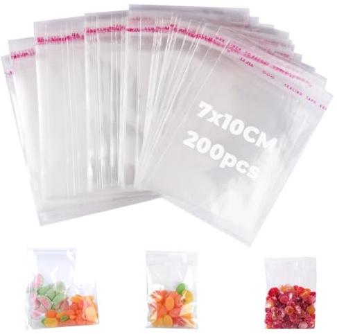 200 Piezas Rectangular Bolsas de OPP Plástico, 7 x 10 cm | Bolsas de Plástico Autoadhesivas Transparentes, Bolsas de Celofán Resellables, para Regalos Caramelo Galletas de Boda