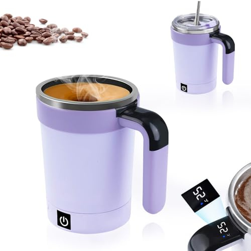 Self Stirring Mug, 380Ml Automatic Mixing Cup, Automatic Mixing Cup With LCD Temperature Display, Electric Stirring Mug for Coffee, Protein Shakes, Matcha, and More (Purple)