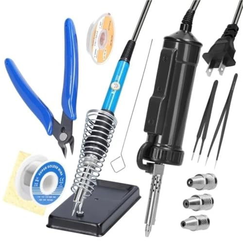 1 bomba desoldadora eléctrica portátil con 3 boquillas, bomba desoldadora automática de vacío de 110 V y 30 W.(Black US SET2)