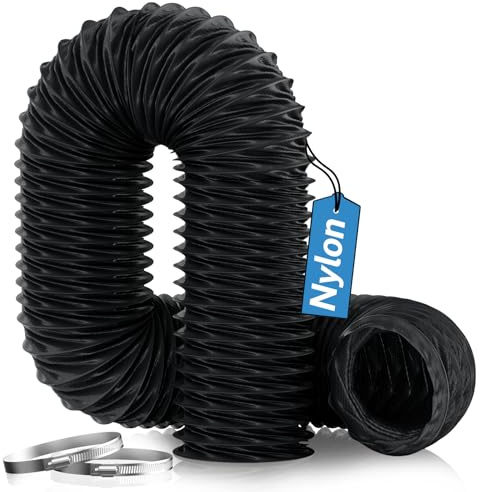 Hon&Guan 75mm Nylon Flexible Ventilation Hose 5m 3 Inch Air Ducting with 2pcs Clamps Diesel Heater Extension Pipe (75mm x 5m, Black)