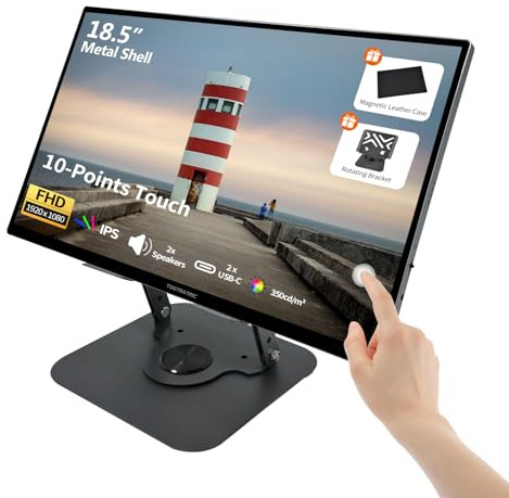 18.5 Inch Touchscreen Large Portable Monitor Metal Shell IPS HDR 1080P with Smart Cover & Rotatable Stand & Speakers, 99% sRGB, 350cd/m², VESA, USB-C HDMI External Touch Screen for Mac/Laptop/PC/Phone