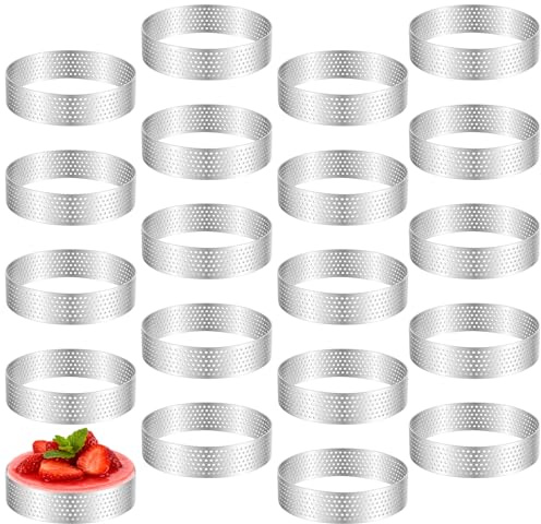 YIXNSW 20 stycken mousse tartelettformar, rostfritt stål mousse ringar med hål, perforerade 8 cm dessertringar tårtring för tarteletter, bakning