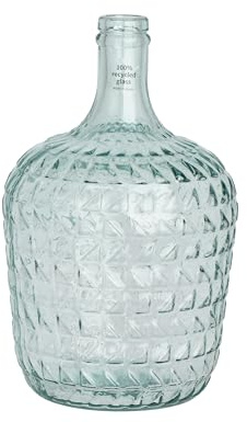 Vas glas 30 x 20 cm i flaskform med relief mönster – dekorativ flaska – vardagsrumsdekoration – glasflaska – bordsvas blomvas dekorativ vas – transparent