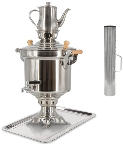 Samovar Carbón 5L Acero Inoxidable 1,2mm + Tubo de Chimenea + Bandeja + Tetera