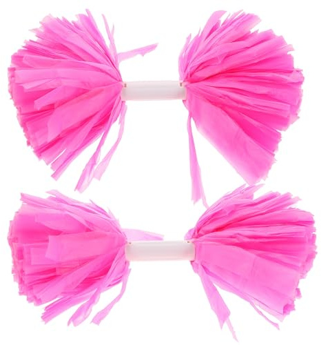 GLEAVI 2 Pièces Pompons de Cheerleading Portatifs, Pompons Roses en Plastique avec Poignée, Faciles à Utiliser, pour Danse et Sports, Filles et Adultes